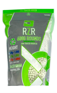 RZR Airsoft BBs Biodegradable Tracer (6000R Resealable Bag) (0.25g) (Green)